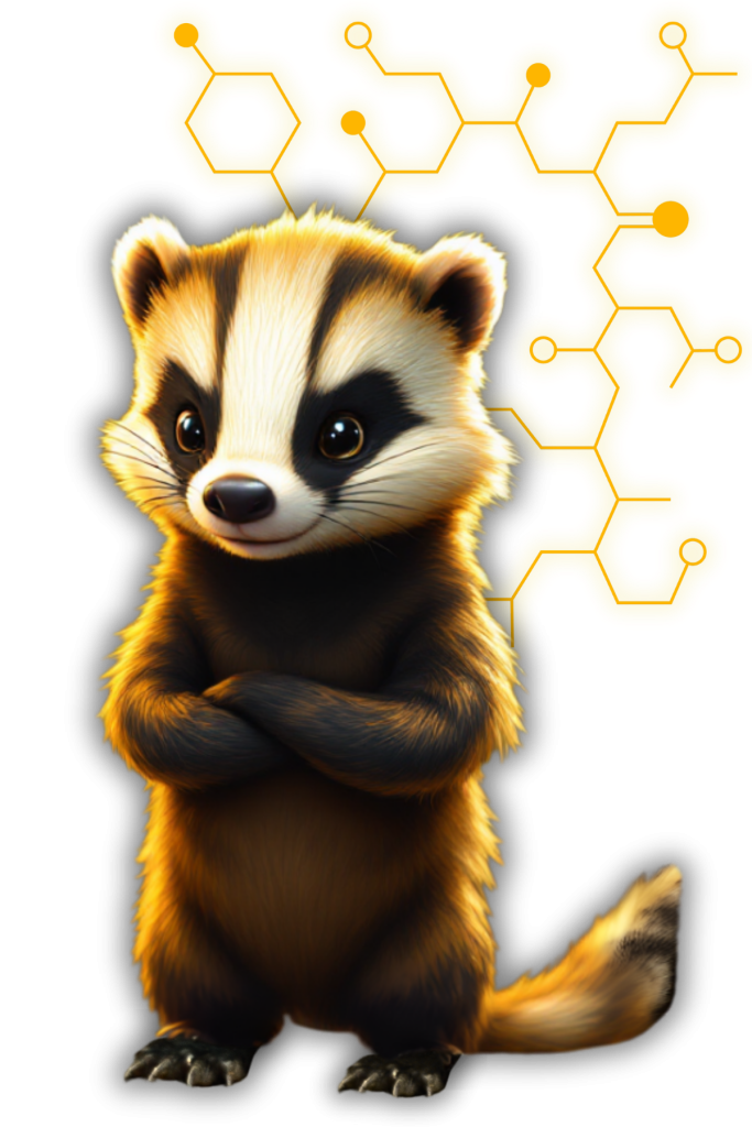 CHB's Mascot, Hexley the Honey Badger with Circuit lines portraying CHB's premium excellence of website development